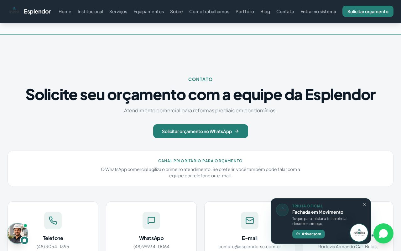 Canais de contato e orçamento